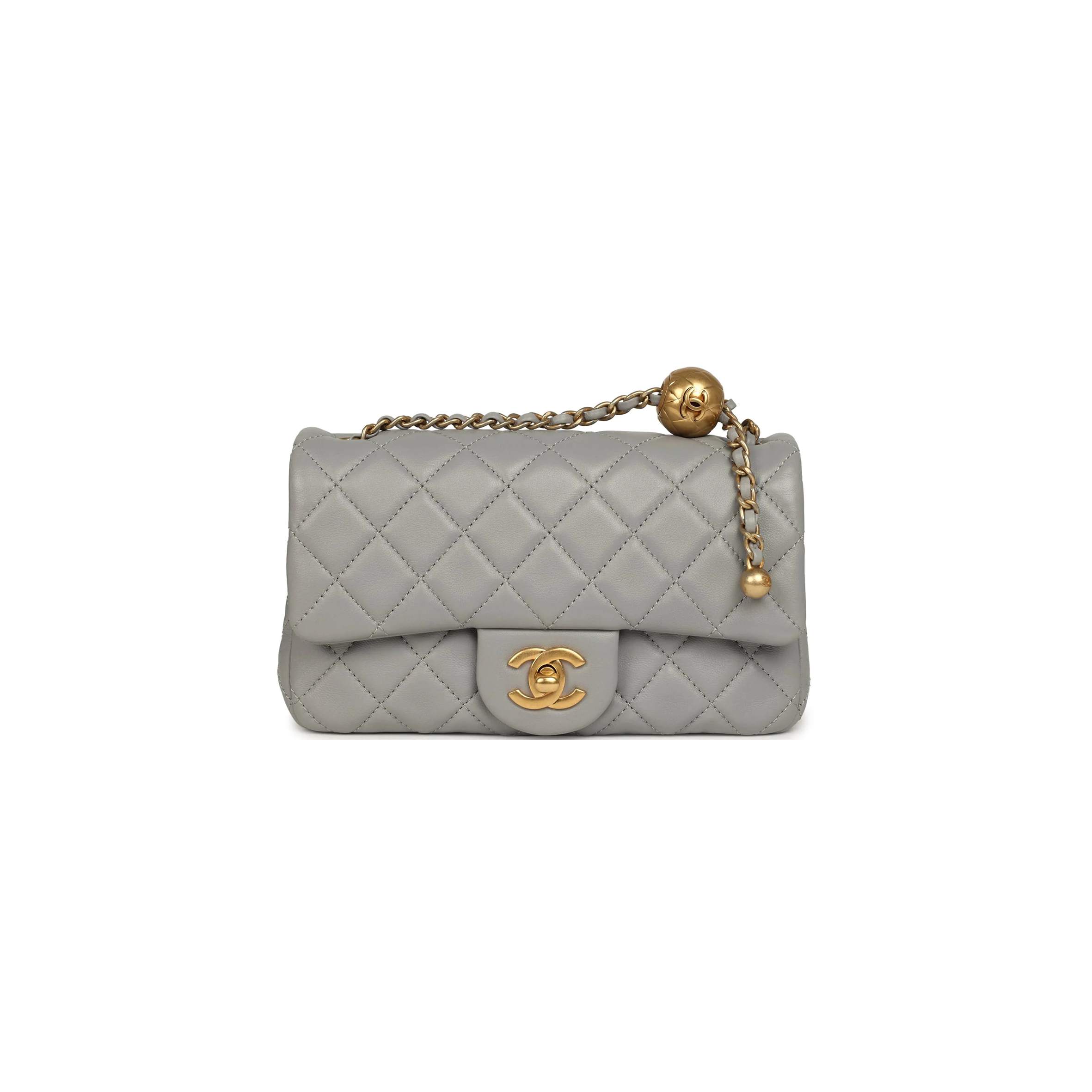 CHANEL MINI PEARL CRUSH RECTANGULAR FLAP BAG GREY LAMBSKIN BRUSHED GOLD HARDWARE AS1787 (20*13*7cm)